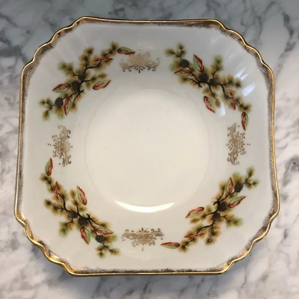 Vintage Square Gold Accented Bowl